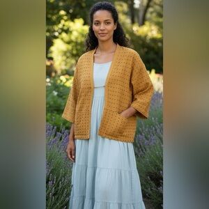 Pure Jill Kantha-Stitched Kimono Boho Jacket oversized size S Natural fibers